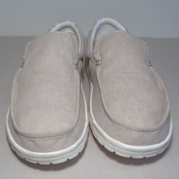 Hey Dude Size 13 M MIKKA Chambray Beige Cotton Slip On Loafers New Men's Shoes - Picture 13 of 14